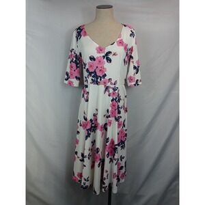 Meaveor Womens Size Large Pink‎ Floral V-Neck Fit & Flare A-Line Dress
